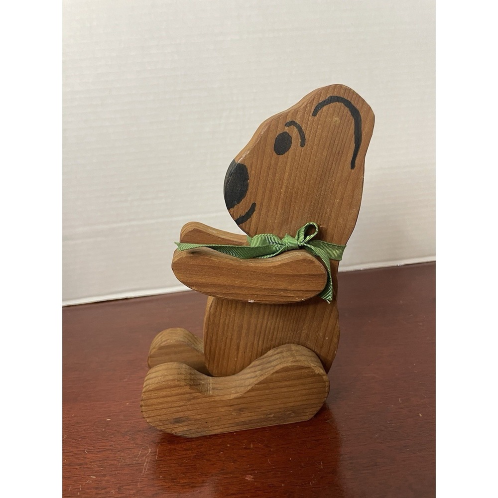 Vintage Wooden Teddy Bear Figurine Jointed Arms Rustic Folk Art Wood Toy Decor